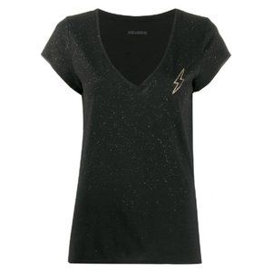 Zadig & Voltaire Black Gold Glitter V-neck T-Shirt NWT